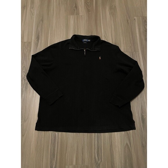 Polo Ralph Lauren Sweater Mens 2XL black 1/4 Zip Mock Pullover Pony Cotton Size - Picture 1 of 9
